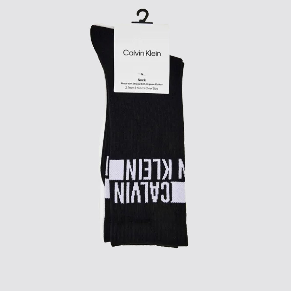 2 paia calze lunghe con logo a righe uomo calvin klein