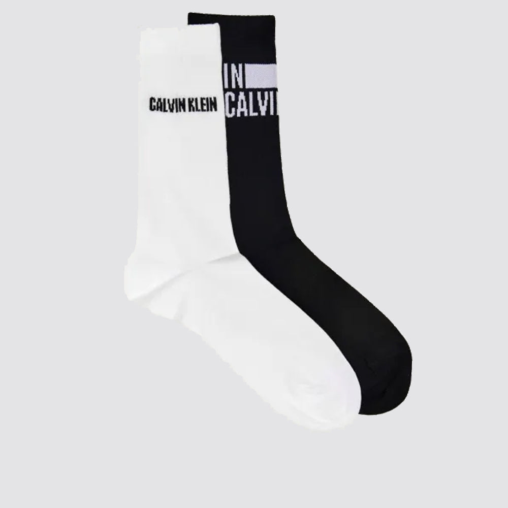 2 paia calze lunghe con logo a righe uomo calvin klein