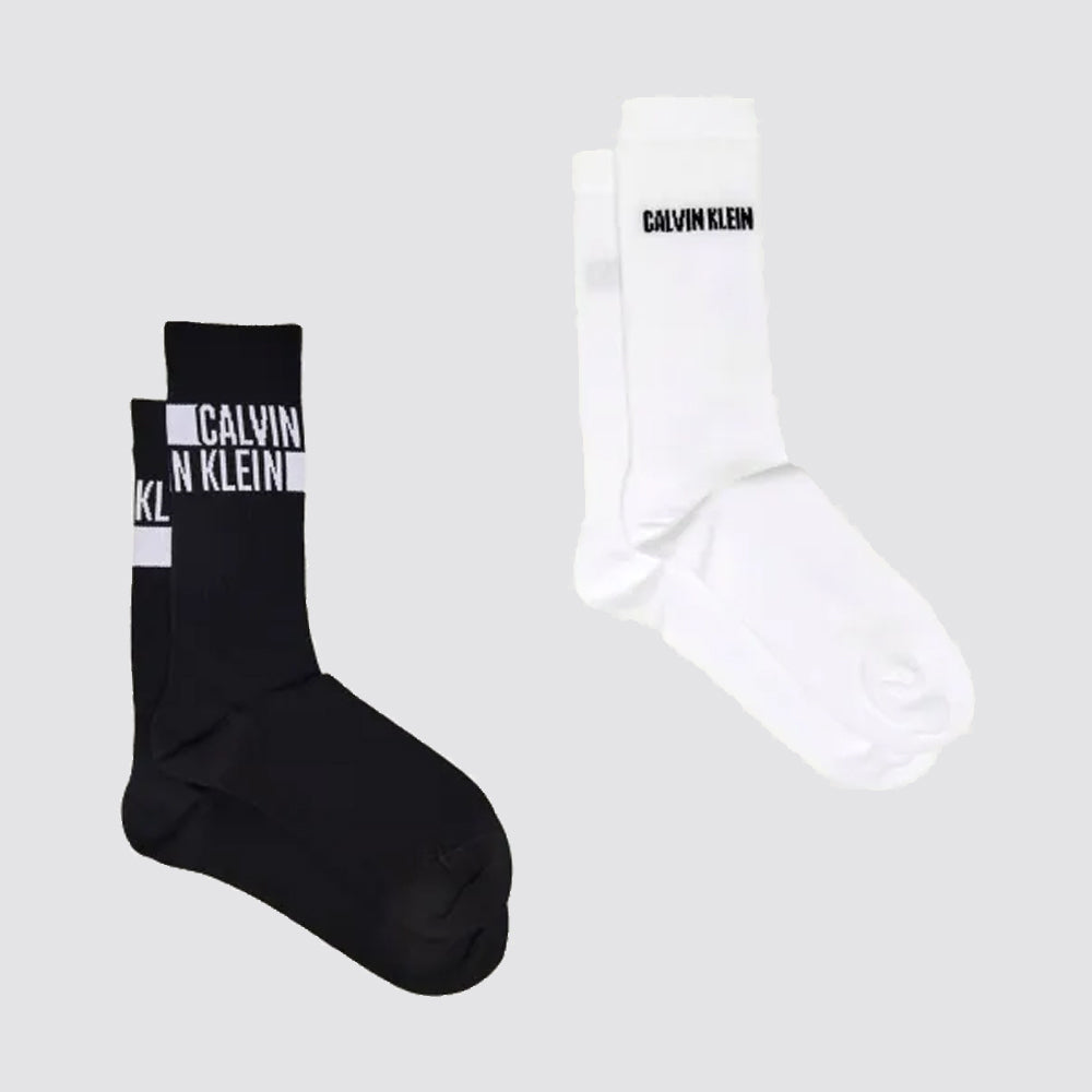 2 paia calze lunghe con logo a righe uomo calvin klein