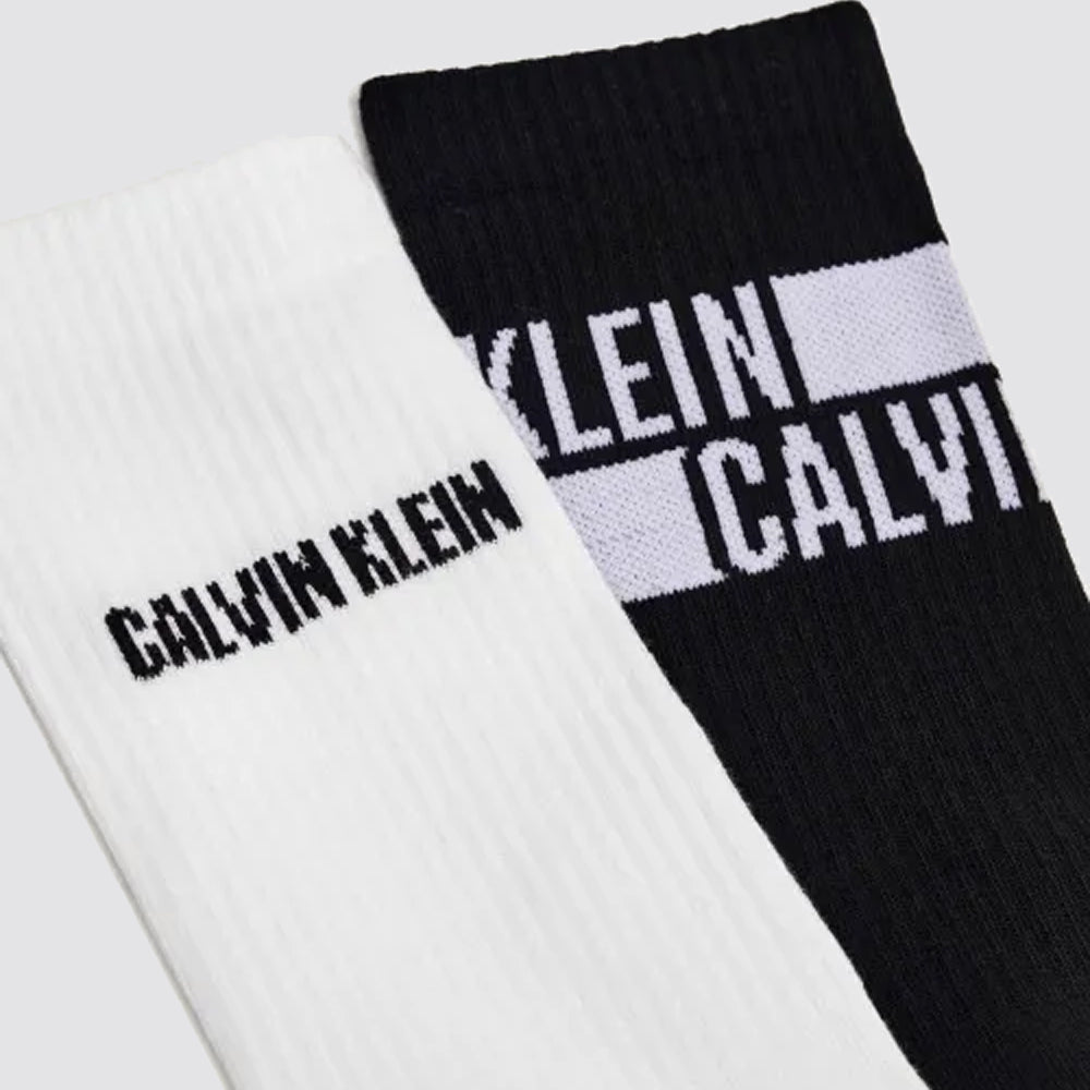 2 paia calze lunghe con logo a righe uomo calvin klein