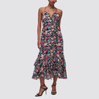 Abito donna floreale halterneck con balza