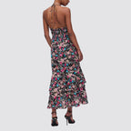 Abito donna floreale halterneck con balza