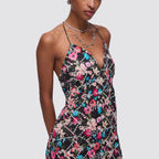 Abito donna floreale halterneck con balza