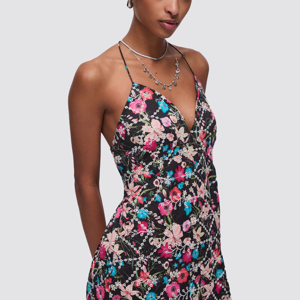 Abito donna floreale halterneck con balza