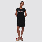 Abito donna manica corta maxi logo in jersey di cotone
