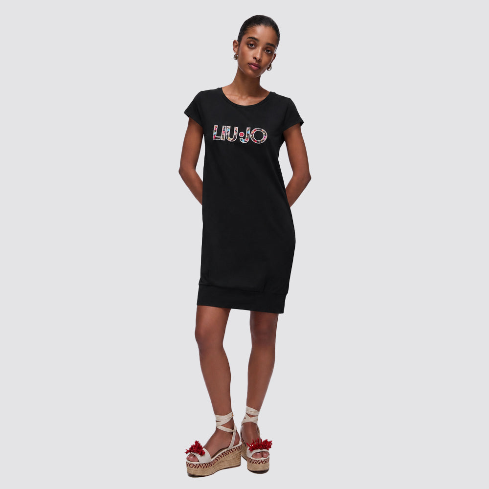 Abito donna manica corta maxi logo in jersey di cotone