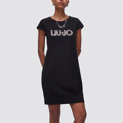 Abito donna manica corta maxi logo in jersey di cotone