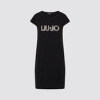 Abito donna manica corta maxi logo in jersey di cotone