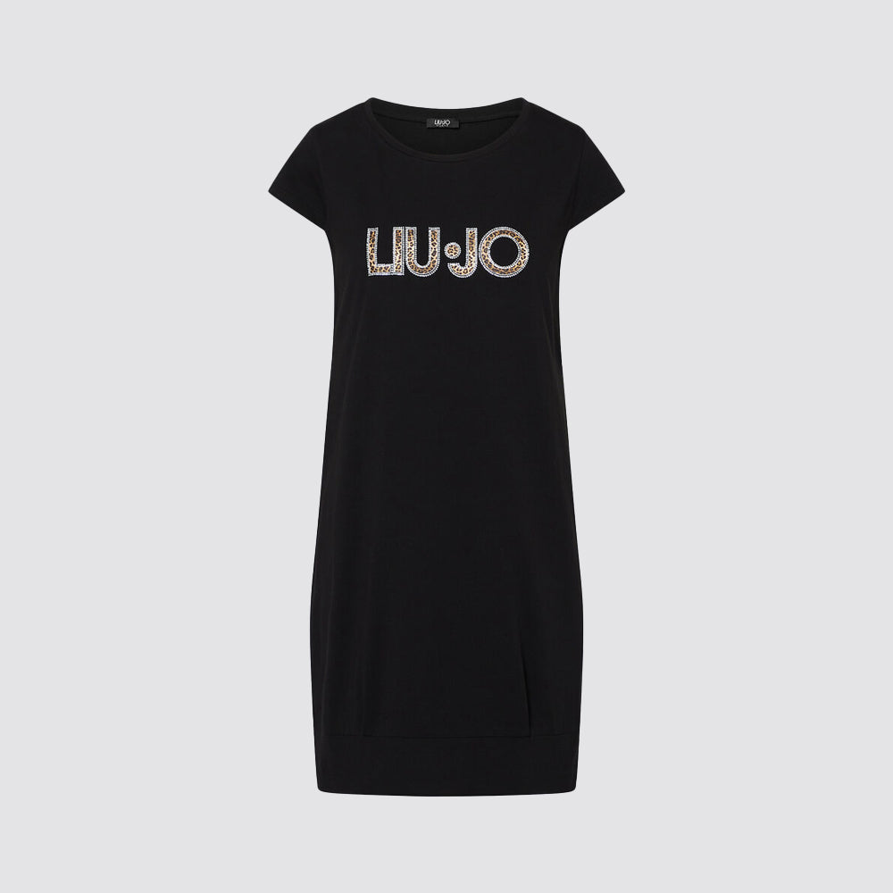 Abito donna manica corta maxi logo in jersey di cotone