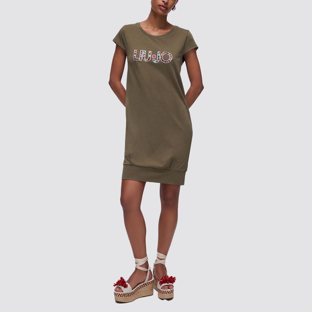 Abito donna manica corta maxi logo in jersey di cotone