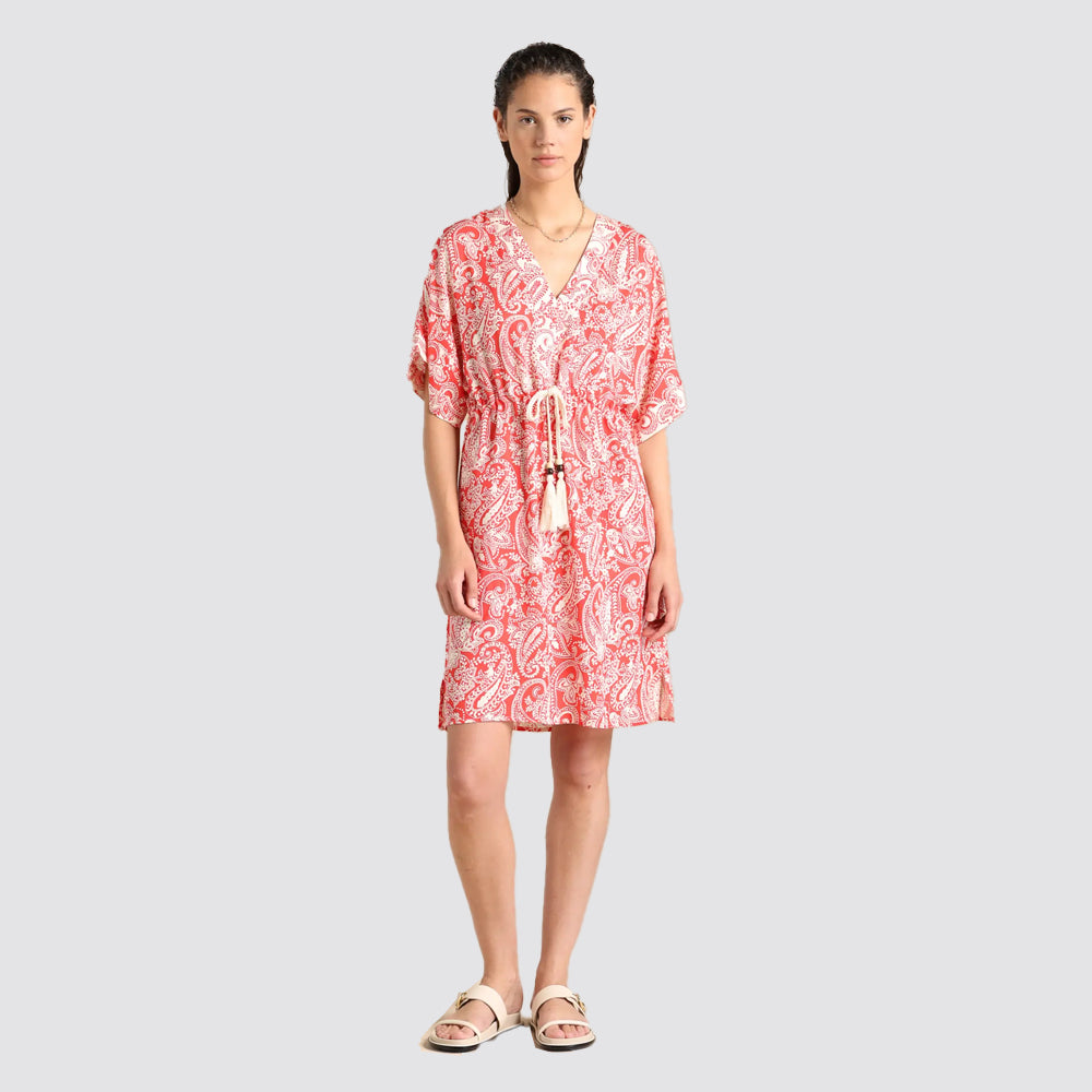 Abito donna manica corta scollo a v con coulisse