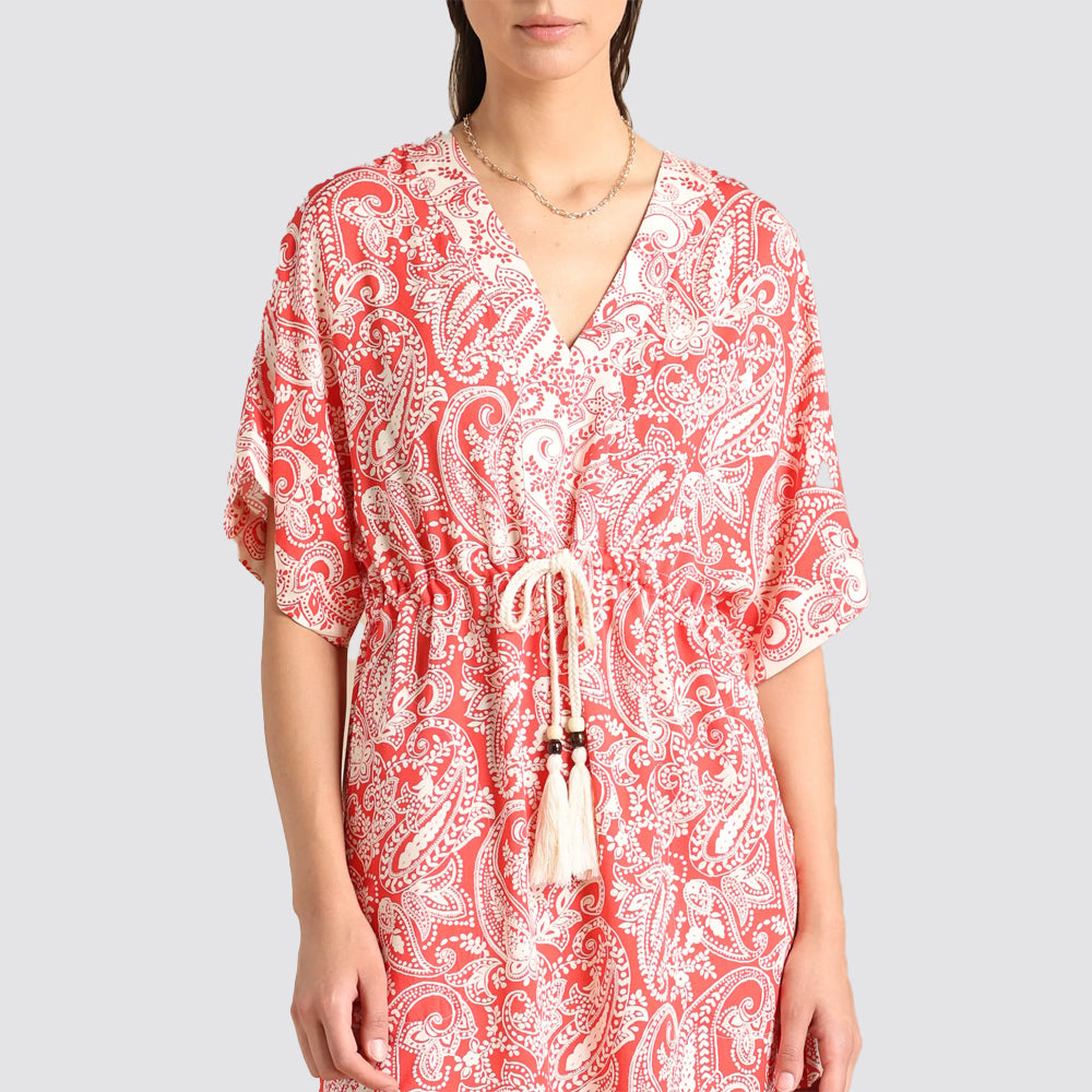 Abito donna manica corta scollo a v con coulisse