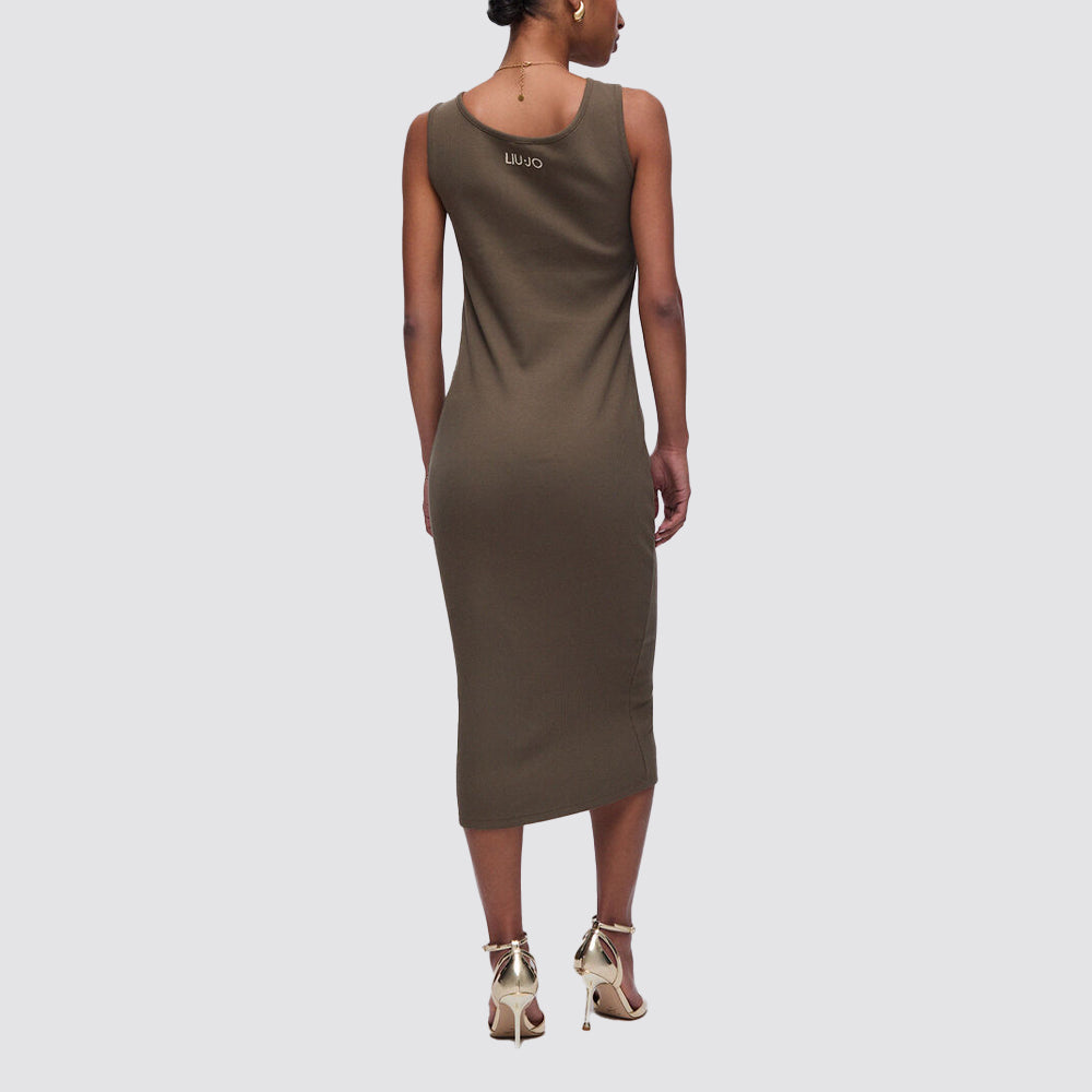 Abito donna midi in jersey a coste con anello