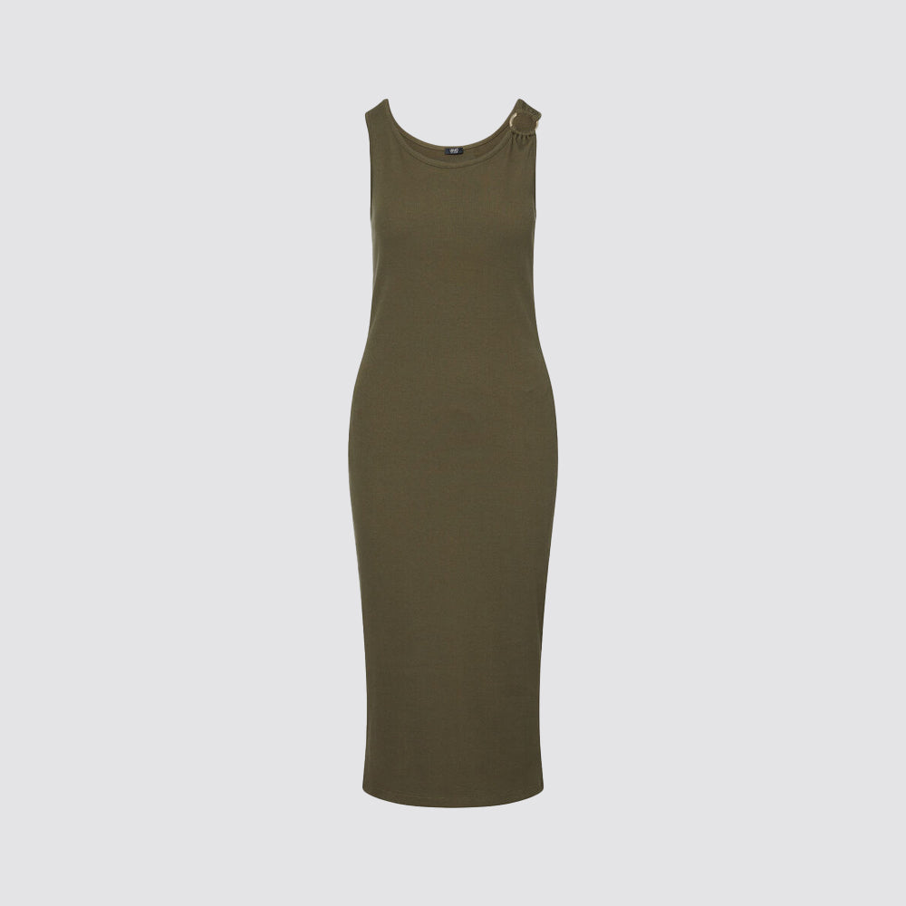 Abito donna midi in jersey a coste con anello