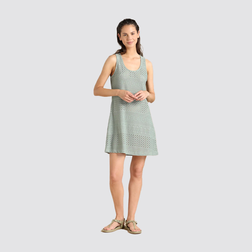 Abito donna spalla larga collo tondo effetto sangallo