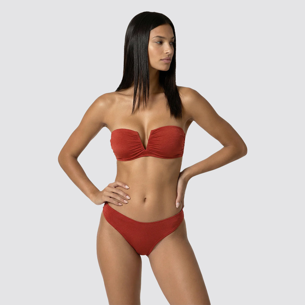Bikini donna fascia a v con ferretto e slip americano fisso