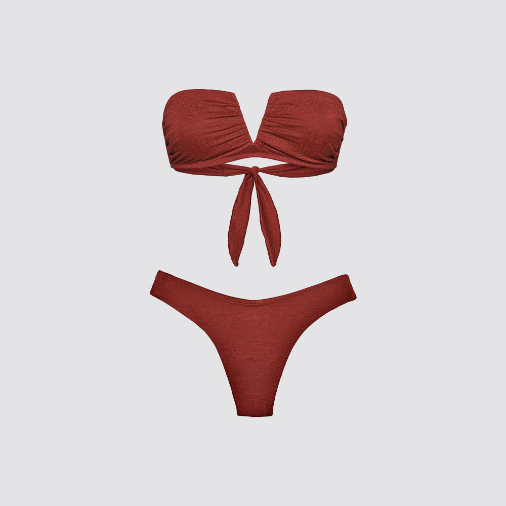 Bikini donna fascia a v con ferretto e slip americano fisso