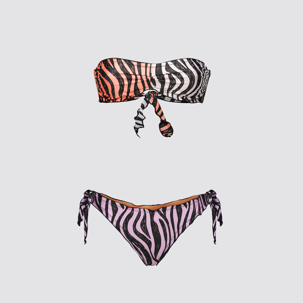 Bikini donna fascia con slip regolabile fantasia