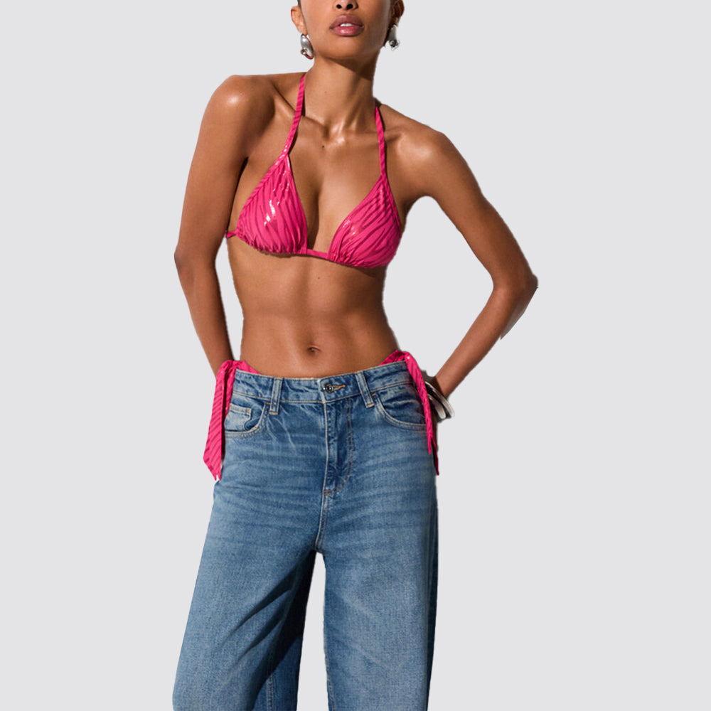 Bikini donna triangolo e slip con laccetti zebra