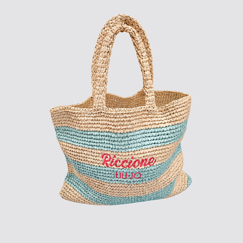 Borsa da spiaggia donna intrecciata a righe capiente