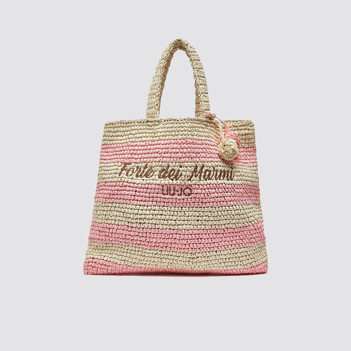 Borsa da spiaggia donna intrecciata a righe capiente