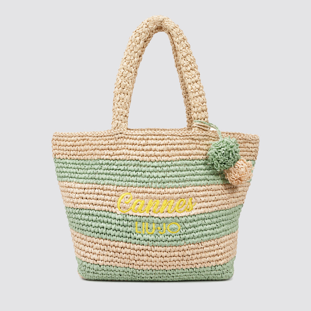 Borsa da spiaggia donna intrecciata a righe capiente