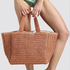 Borsa mare donna in paglia con zip