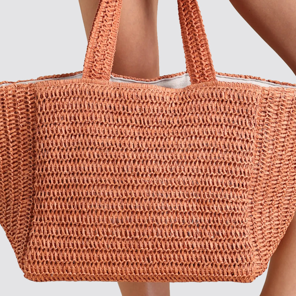 Borsa mare donna in paglia con zip