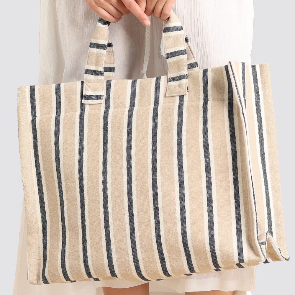 Borsa mare donna righe con zip