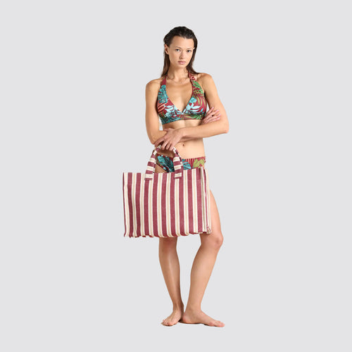 Borsa mare donna righe con zip