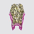 Caftano donna in chiffon stampato con scollo a v