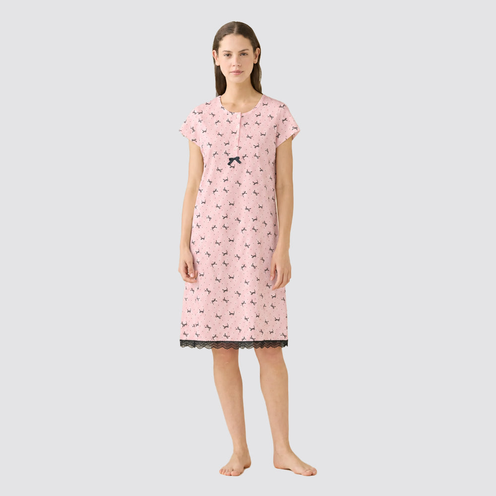 Camicia da notte donna manica corta con 5 bottoni