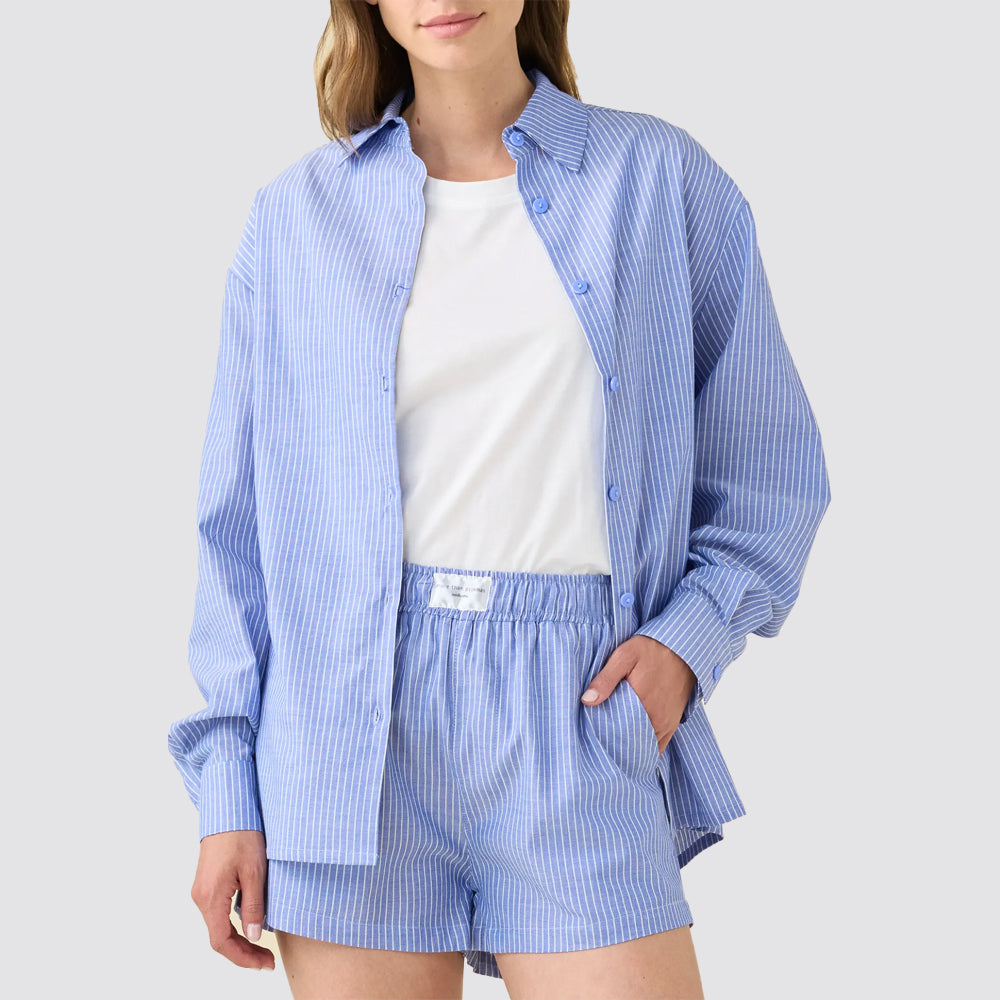 Completo donna 3 pezzi cotone camicia top e pantalone corto