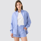 Completo donna 3 pezzi cotone camicia top e pantalone corto