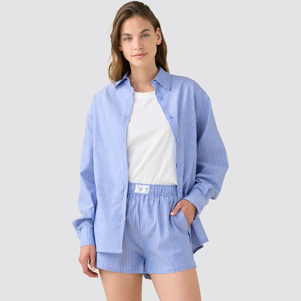 Completo donna 3 pezzi cotone camicia top e pantalone corto