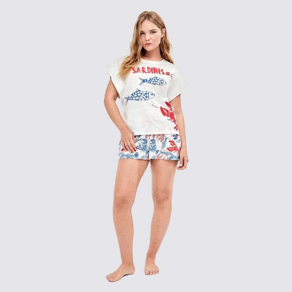 Completo donna t-shirt e shorts bianco - homewear donna