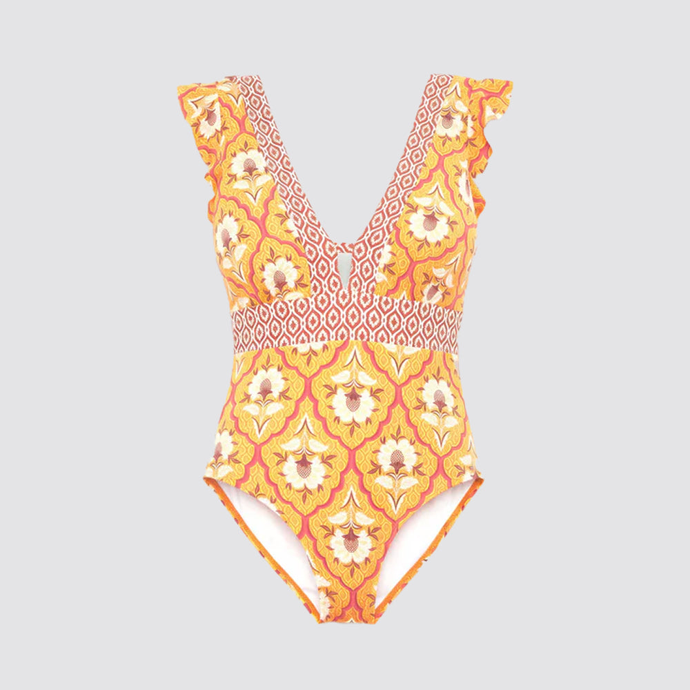 Costume intero donna con coppa fissa fantasia