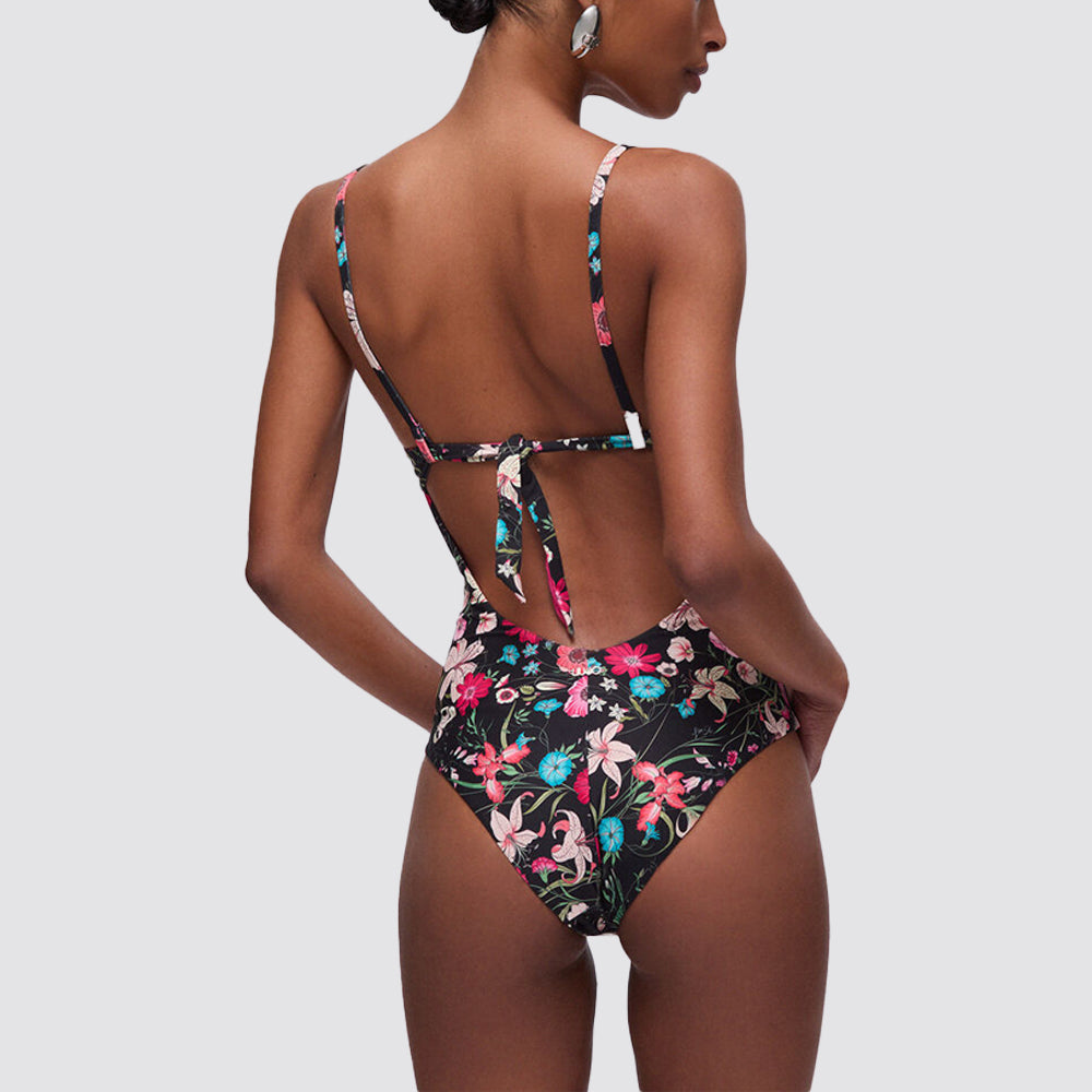 Costume intero donna push up con fiocco