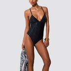 Costume intero donna stampa zebra con laccetti