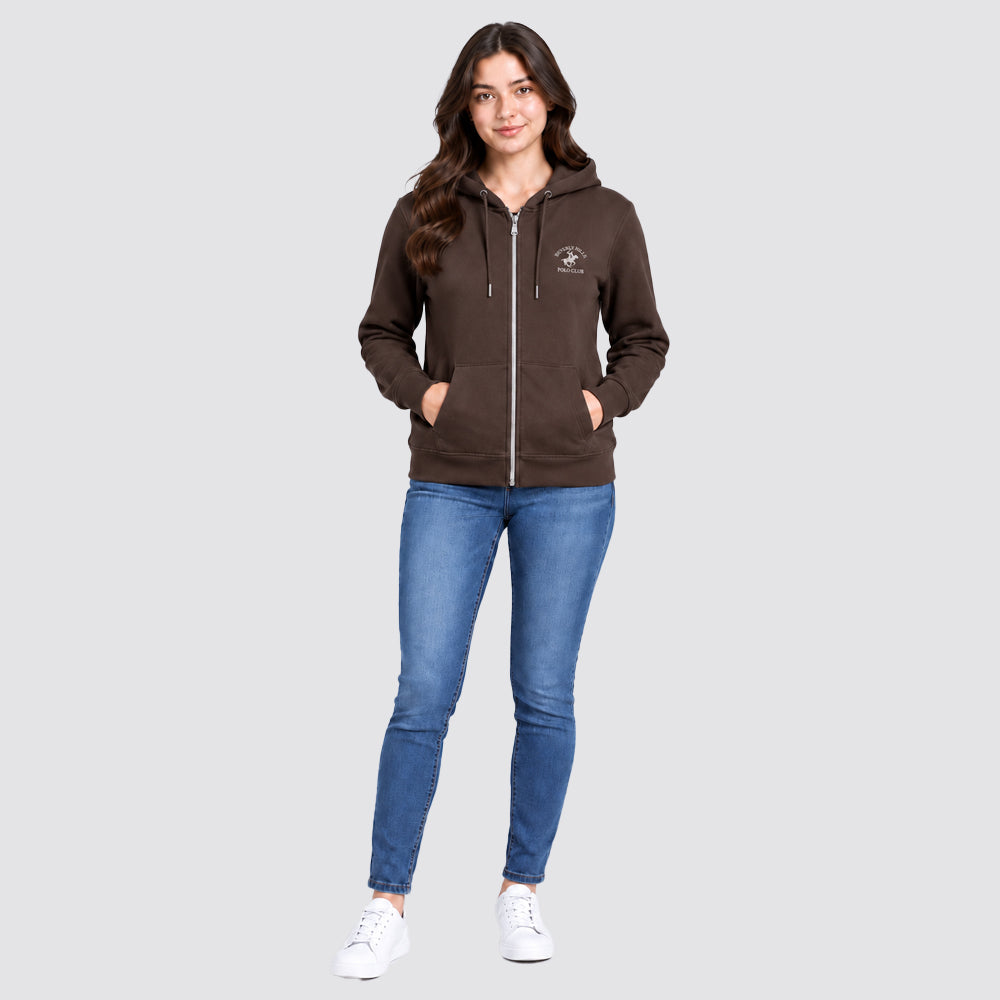 Felpa donna full zip con cappuccio beverly hills polo club