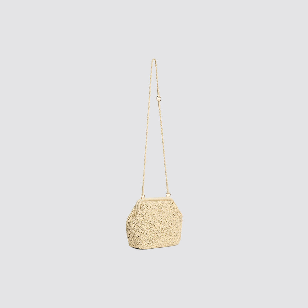 Mini bag f**k in paglia con chiusura clutch