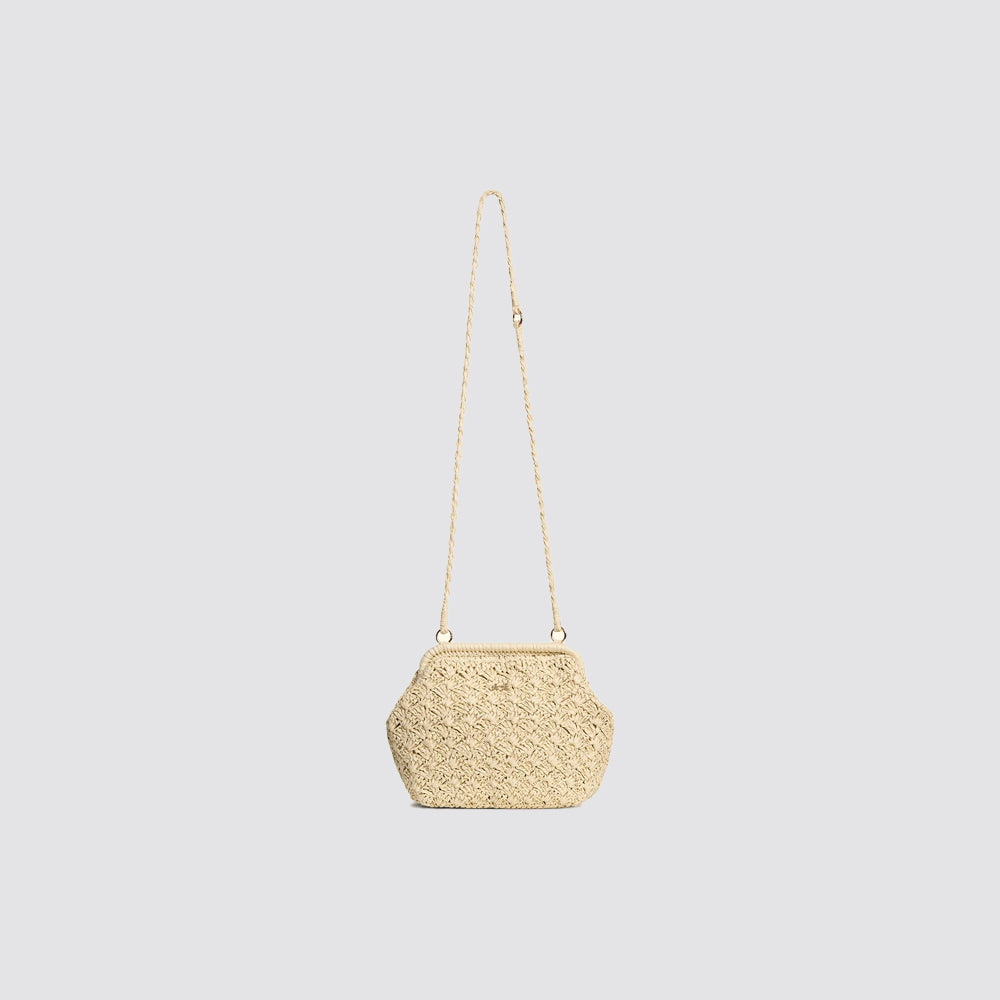 Mini bag f**k in paglia con chiusura clutch