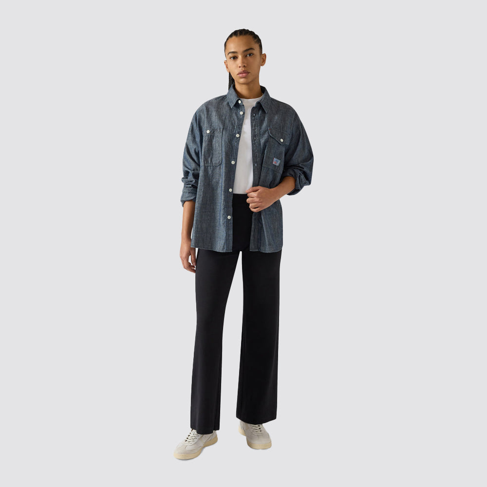 Pantaloni donna gamba ampia a costina icons vita alta casual