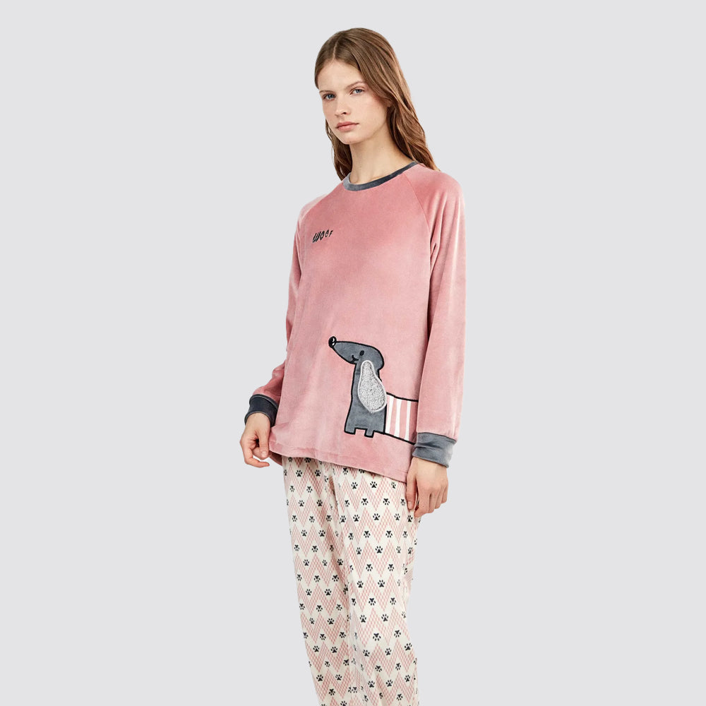 Pigiama donna gisela in pile con cagnolino