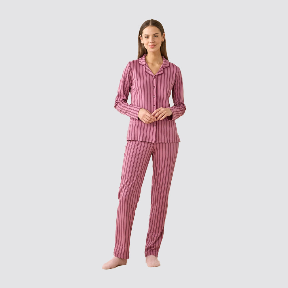 Pigiama donna noi di notte caldo cotone aperto con collo