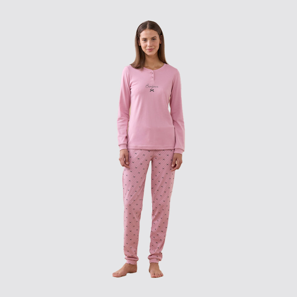 Pigiama donna noidinotte in caldo cotone con fiocchetti