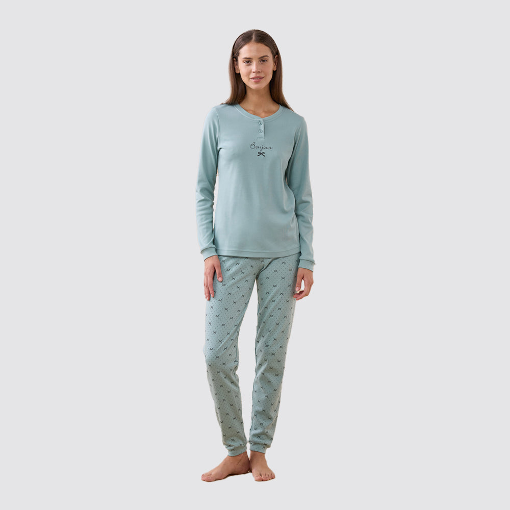Pigiama donna noidinotte in caldo cotone con fiocchetti