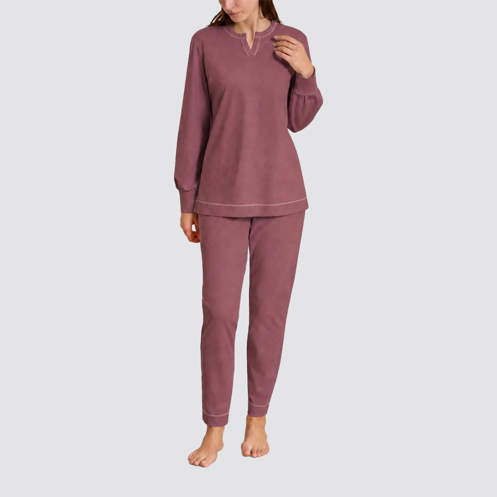 Pigiama donna ragno lungo in jersey double peach scollo a v