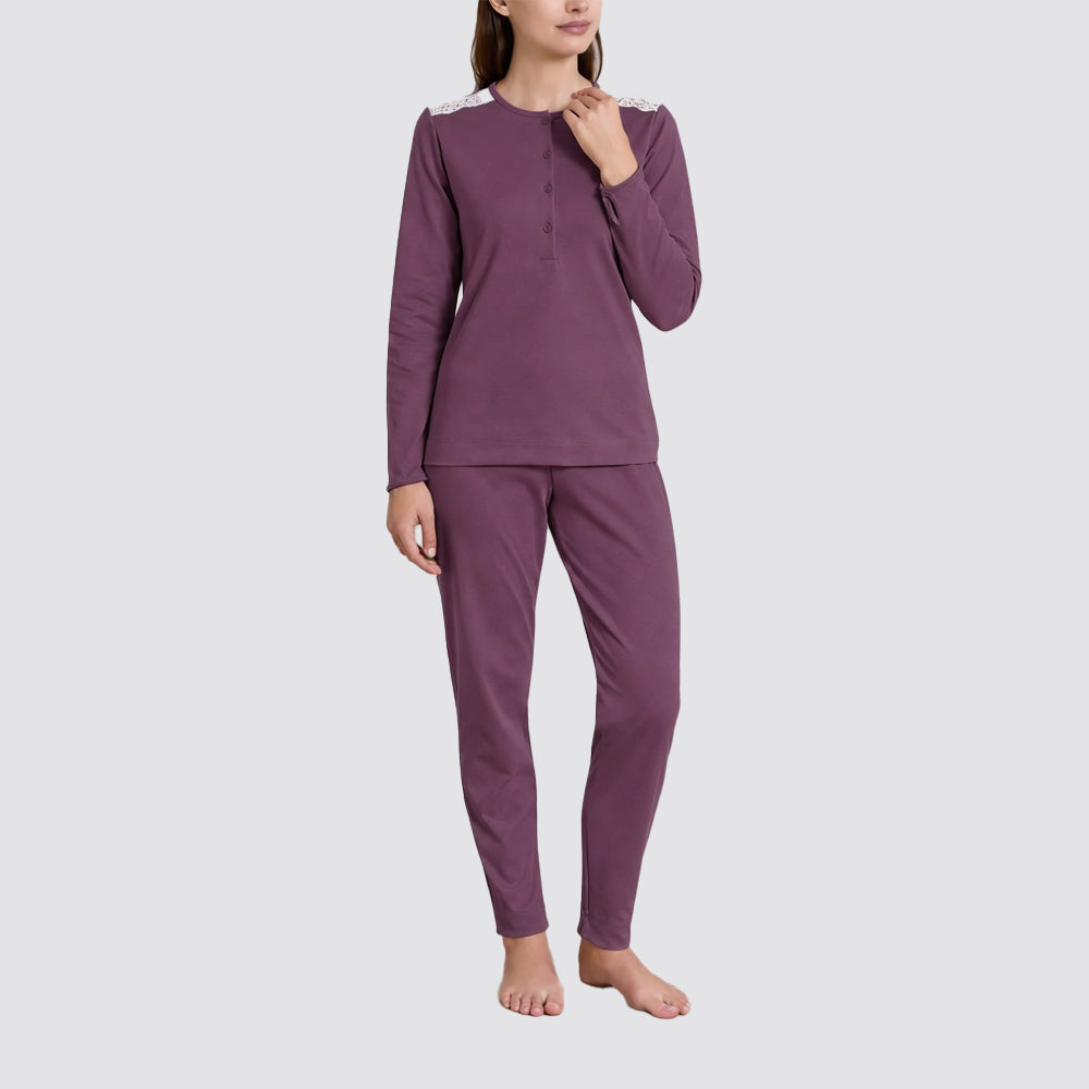 Pigiama donna ragno lungo in thermo cotton collo serafino