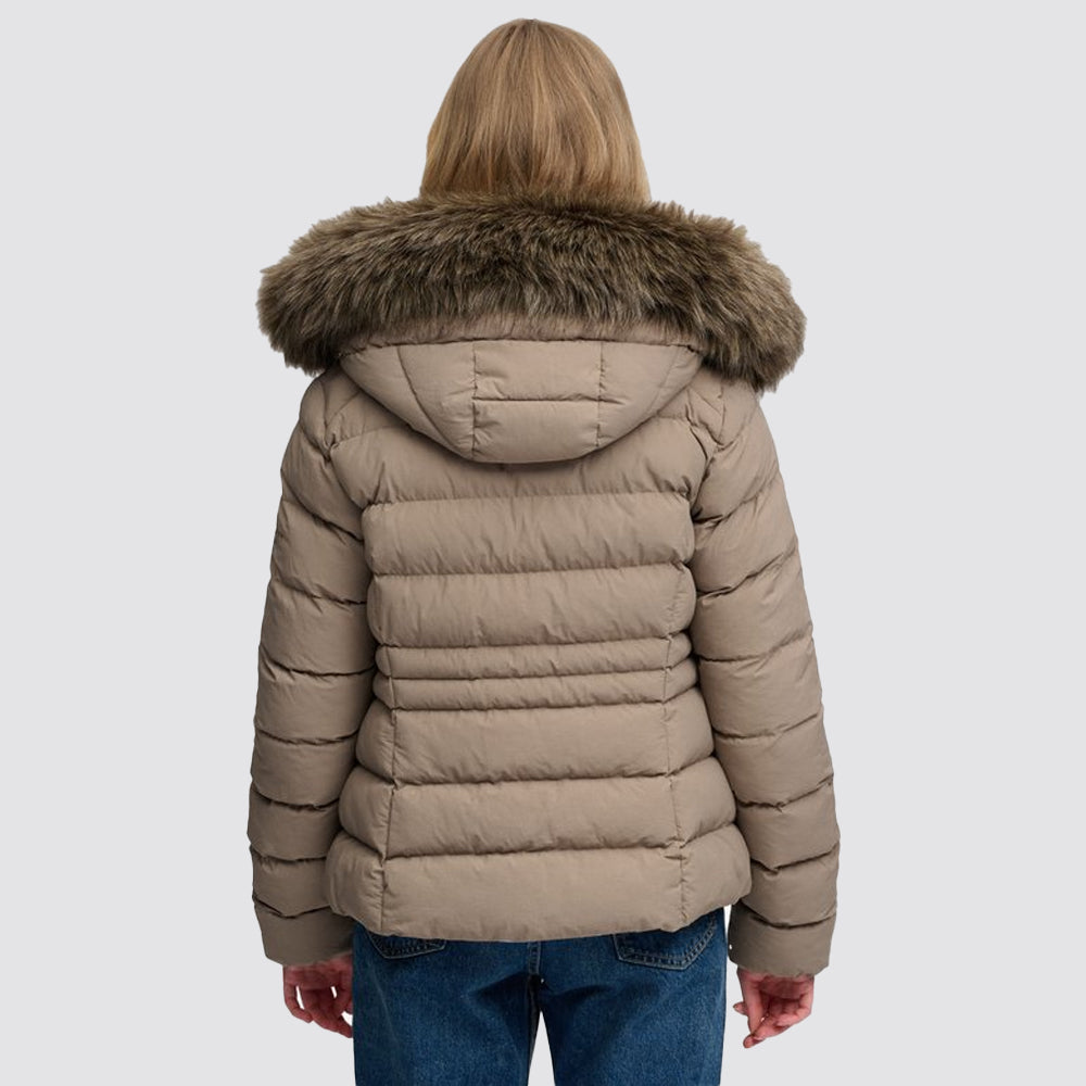 Piumino fuji superdry donna con cappuccio in eco pelliccia